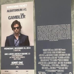 The Gambler premiere ticket 2014 Marc Wahlberg vintage retro 4x9.